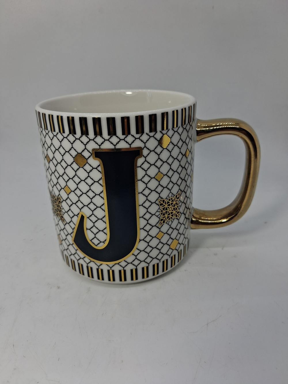 Monogram J Ceramic Mug with Gold Accents